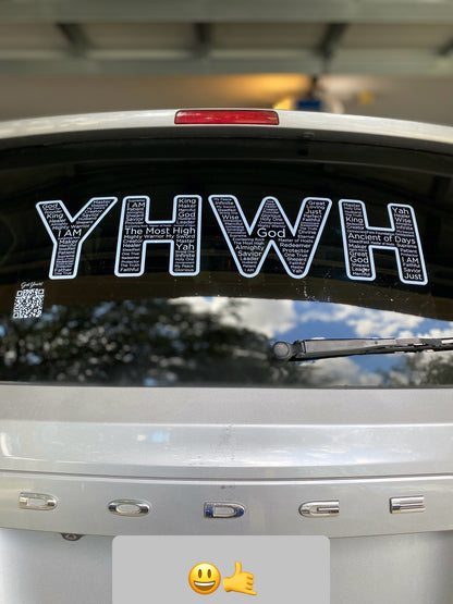 YHWH Names And Titles | Cling Window Decal 28 in. x 12 in. | White Print |