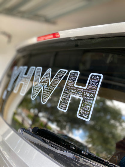 YHWH Names And Titles | Cling Window Decal 28 in. x 12 in. | White Print |