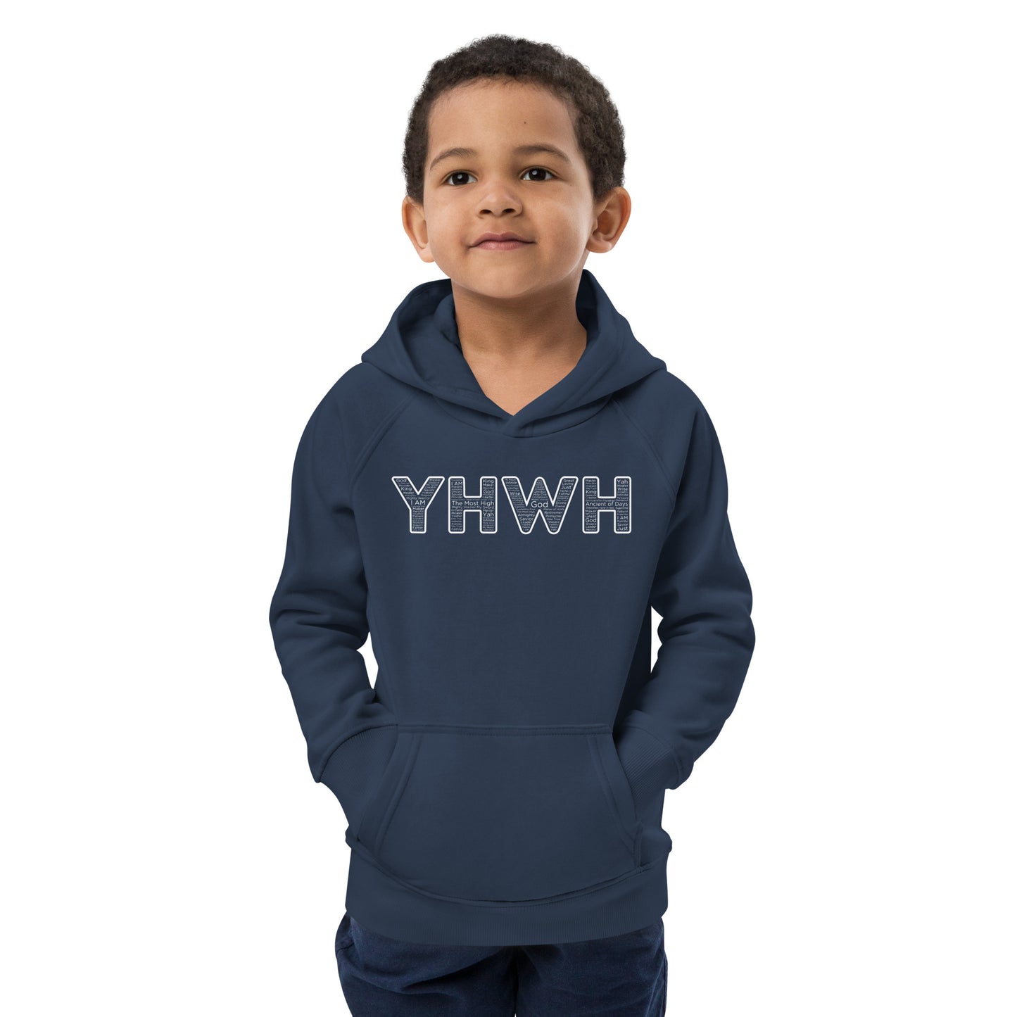 YHWH Names and Titles | Unisex Kids Eco Hoodie | *Organic | White Print