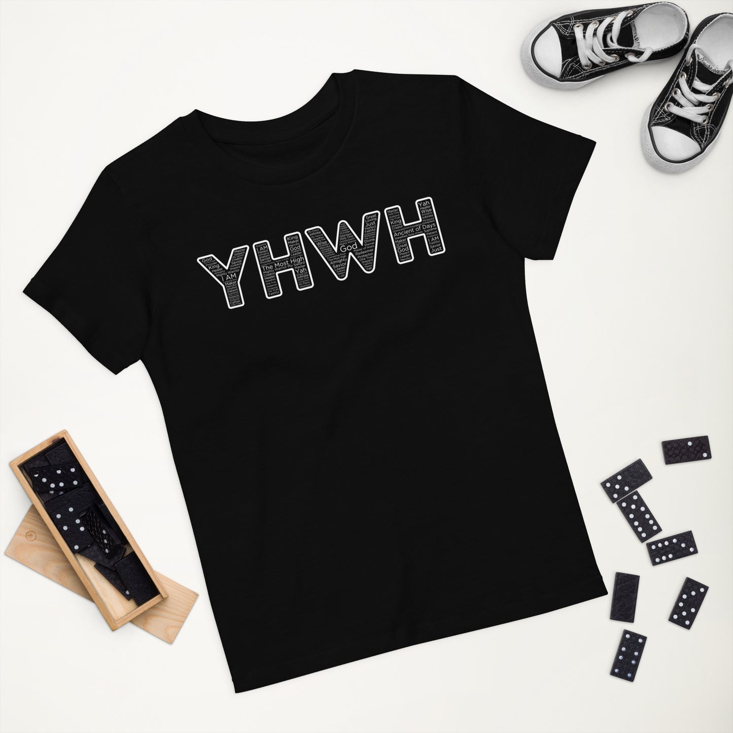 YHWH Names and Titles | Organic Cotton Kids T-Shirt | White Print