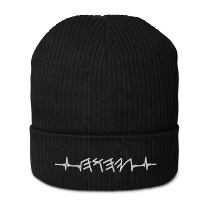 Organic Cotton Ribbed Beanie | Rhythm of the Heart YHWH | White Embroidery