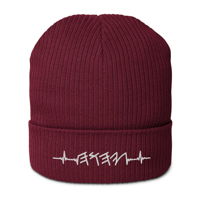 Organic Cotton Ribbed Beanie | Rhythm of the Heart YHWH | White Embroidery