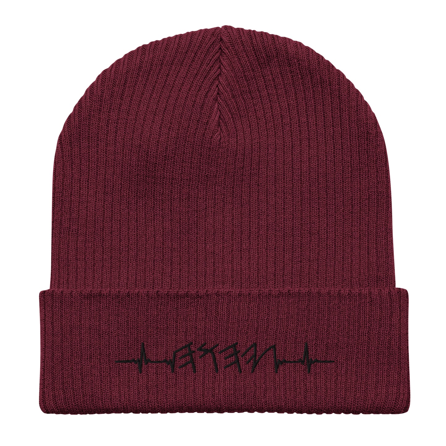 Organic Cotton Ribbed Beanie | Rhythm of the Heart YHWH | Black Embroidery