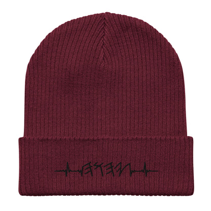 Organic Cotton Ribbed Beanie | Rhythm of the Heart YHWH | Black Embroidery