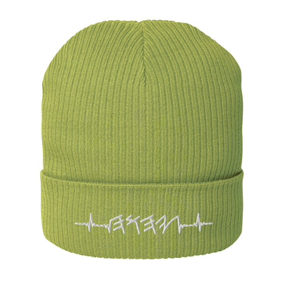 Organic Cotton Ribbed Beanie | Rhythm of the Heart YHWH | White Embroidery