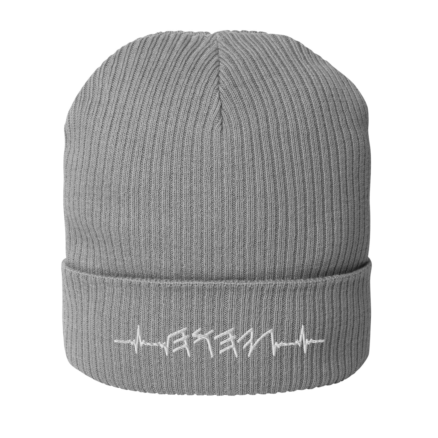 Organic Cotton Ribbed Beanie | Rhythm of the Heart YHWH | White Embroidery