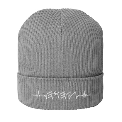 Organic Cotton Ribbed Beanie | Rhythm of the Heart YHWH | White Embroidery