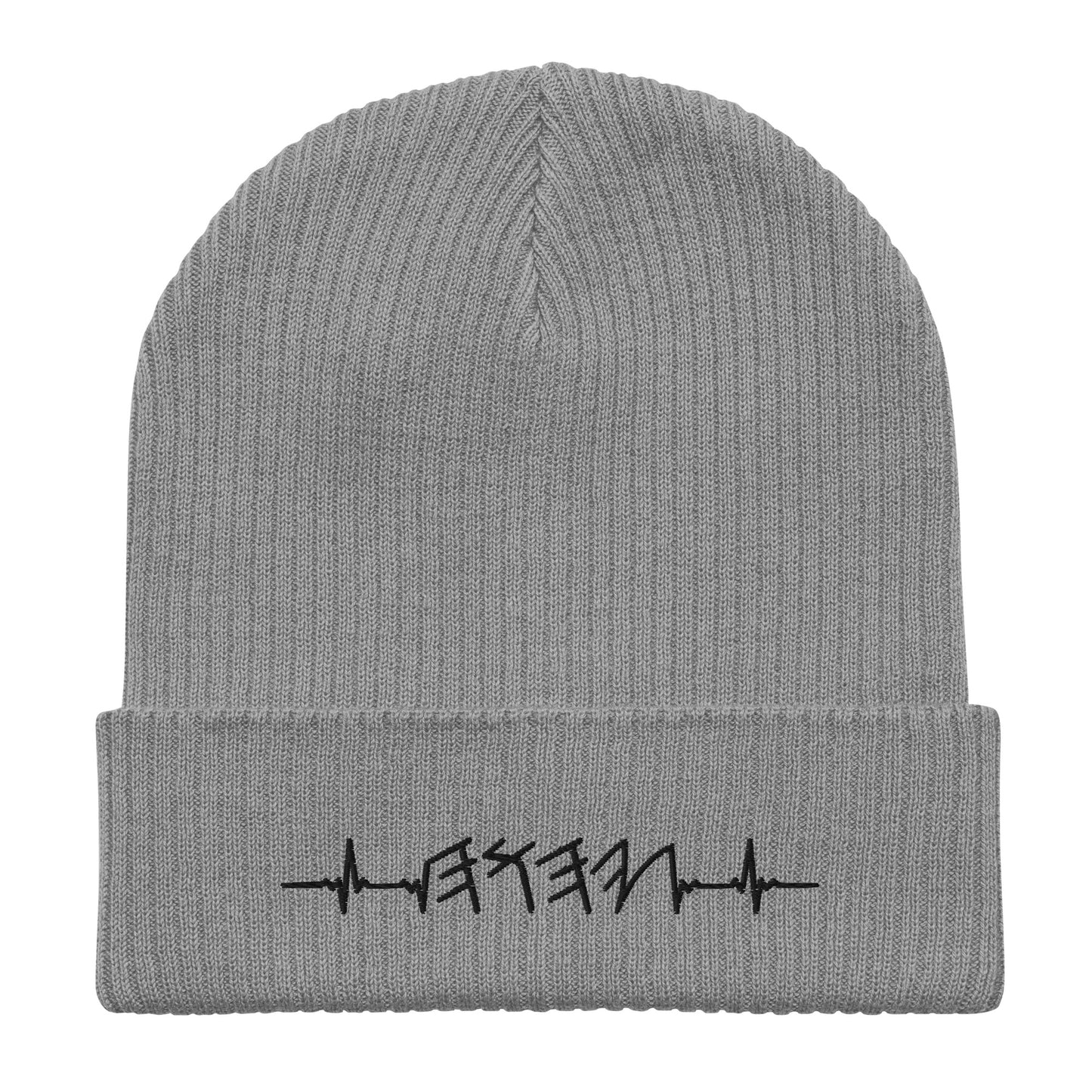 Organic Cotton Ribbed Beanie | Rhythm of the Heart YHWH | Black Embroidery