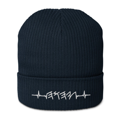 Organic Cotton Ribbed Beanie | Rhythm of the Heart YHWH | White Embroidery