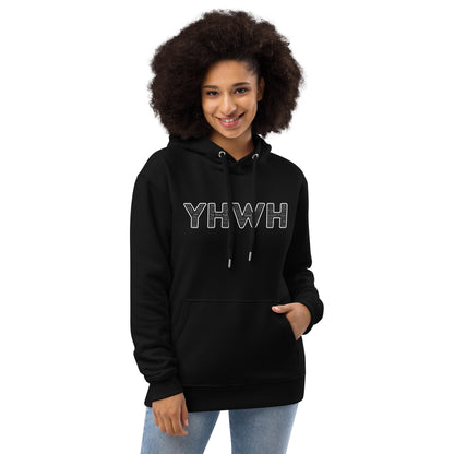 YHWH Names and Titles | Unisex Premium Eco Hoodie | White Print | Organic*