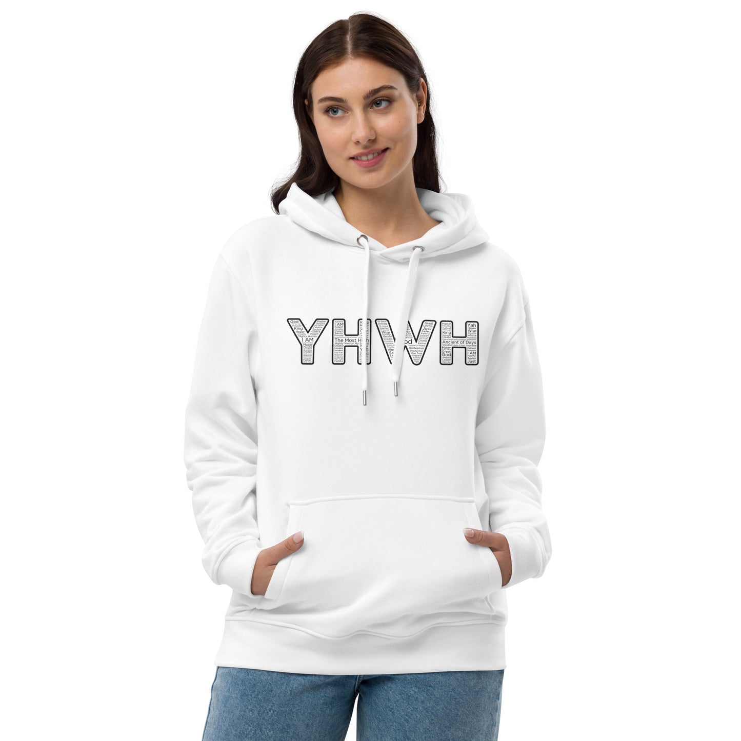 YHWH Names and Titles | Unisex Premium Eco Hoodie | Black Print | Organic*