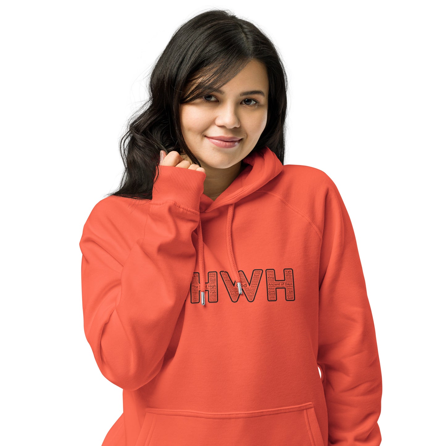 YHWH Names And Titles | Unisex Eco Raglan Hoodie | Black Print | Organic*