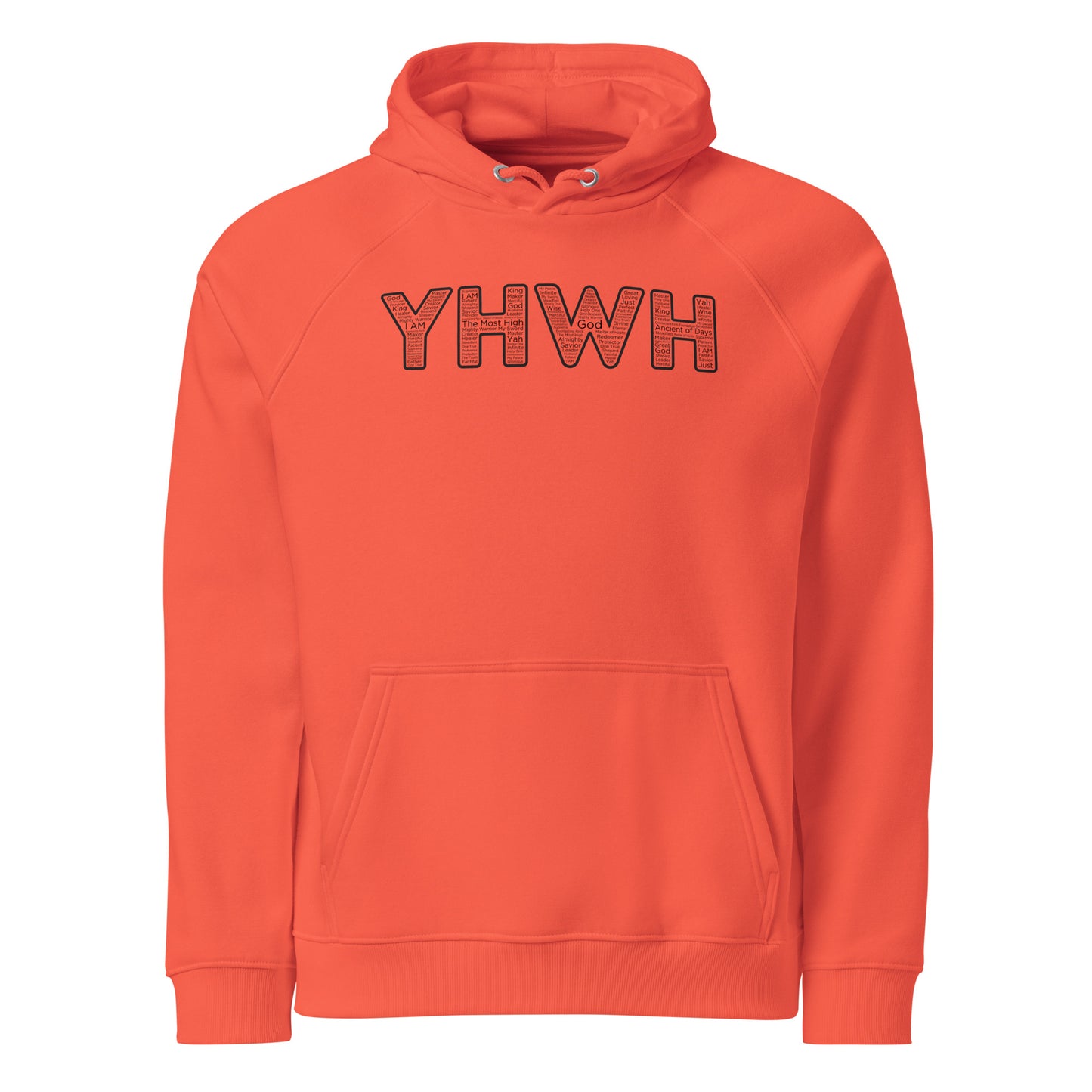 YHWH Names And Titles | Unisex Eco Raglan Hoodie | Black Print | Organic*