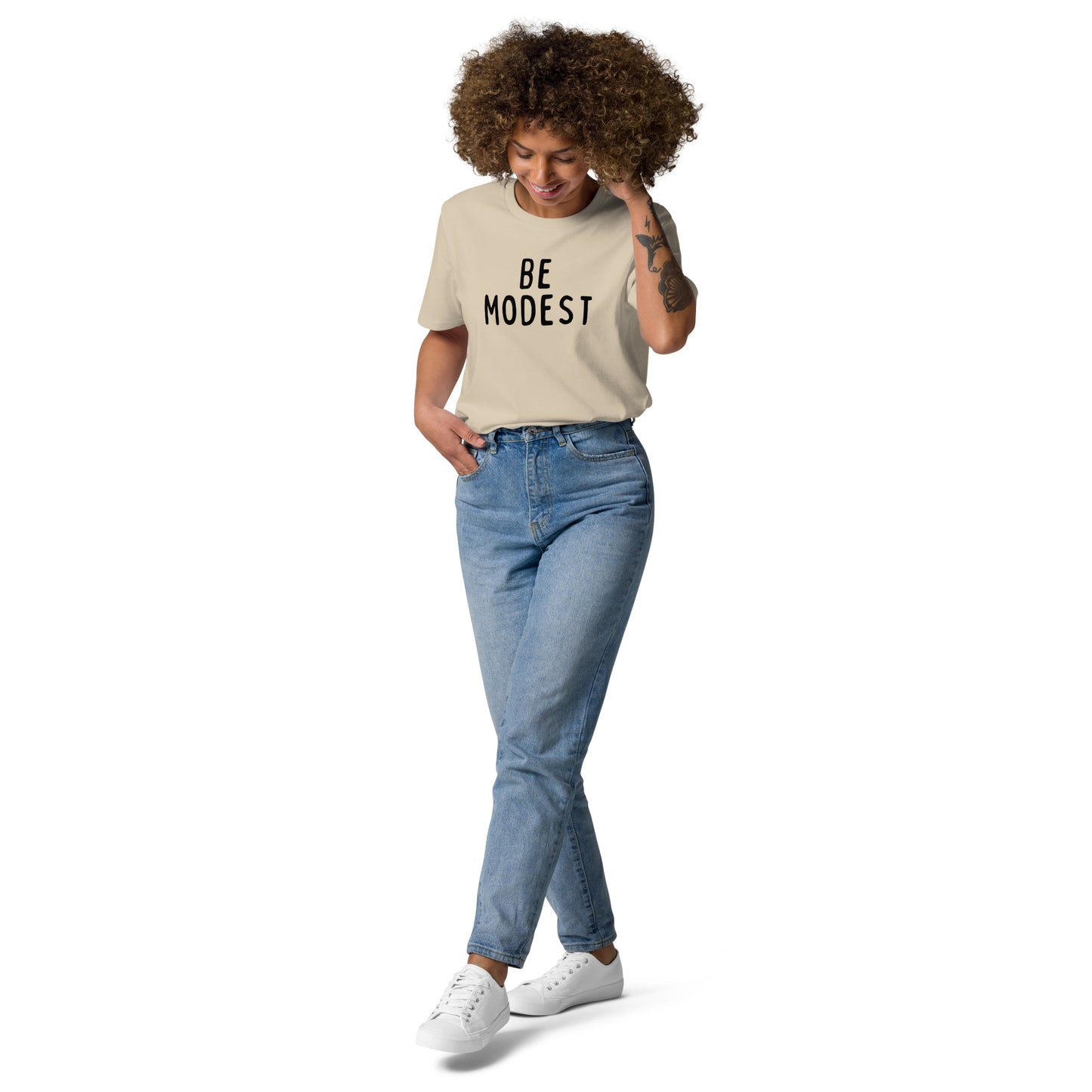 Be Modest | Unisex Organic Cotton T-Shirt | Black Print