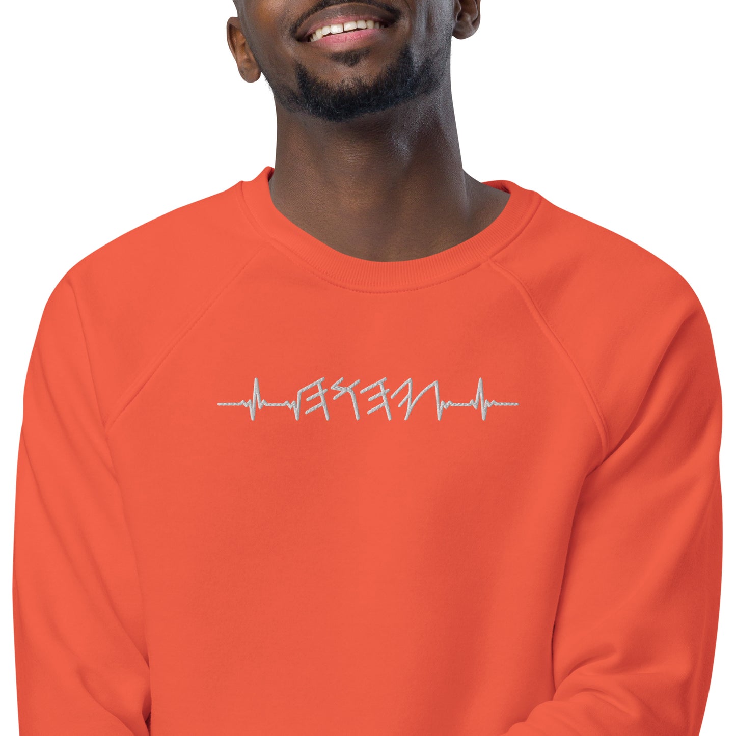 Rhythm of the Heart YHWH | Unisex Organic* Raglan Crewneck Sweatshirt | White Embroidery