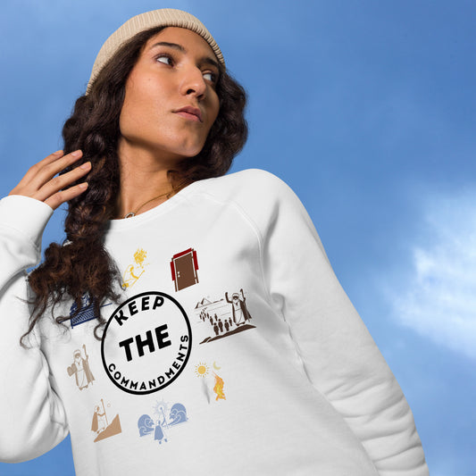 Keep The Commandments | Unisex Organic* Raglan Crewneck Sweatshirt | Black Print