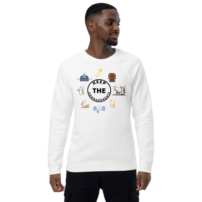 Keep The Commandments | Unisex Organic* Raglan Crewneck Sweatshirt | Black Print