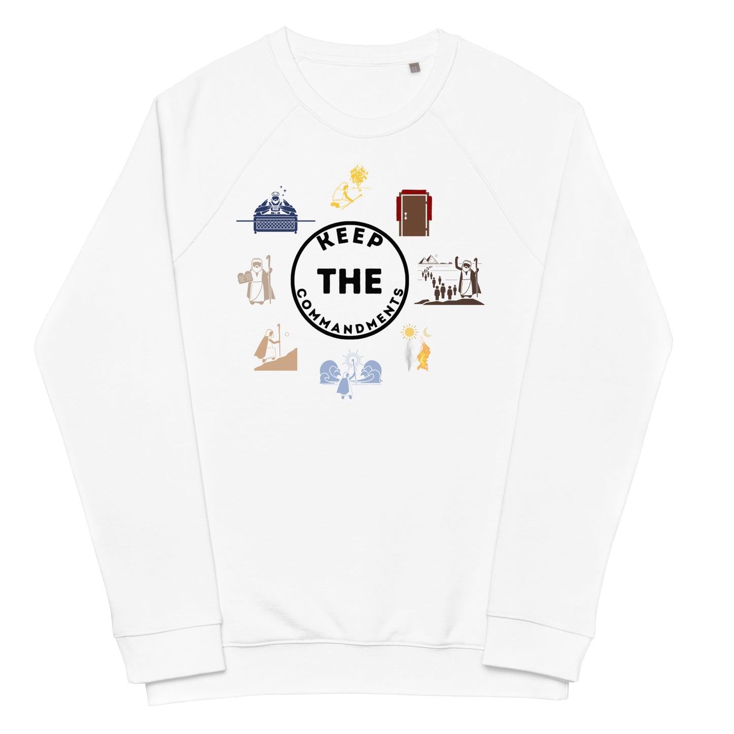 Keep The Commandments | Unisex Organic* Raglan Crewneck Sweatshirt | Black Print