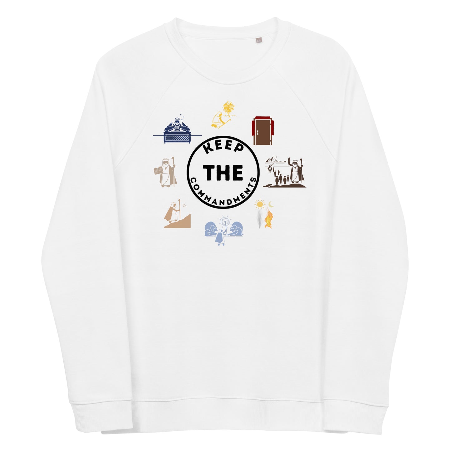 Keep The Commandments | Unisex Organic* Raglan Crewneck Sweatshirt | Black Print