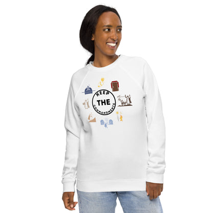 Keep The Commandments | Unisex Organic* Raglan Crewneck Sweatshirt | Black Print