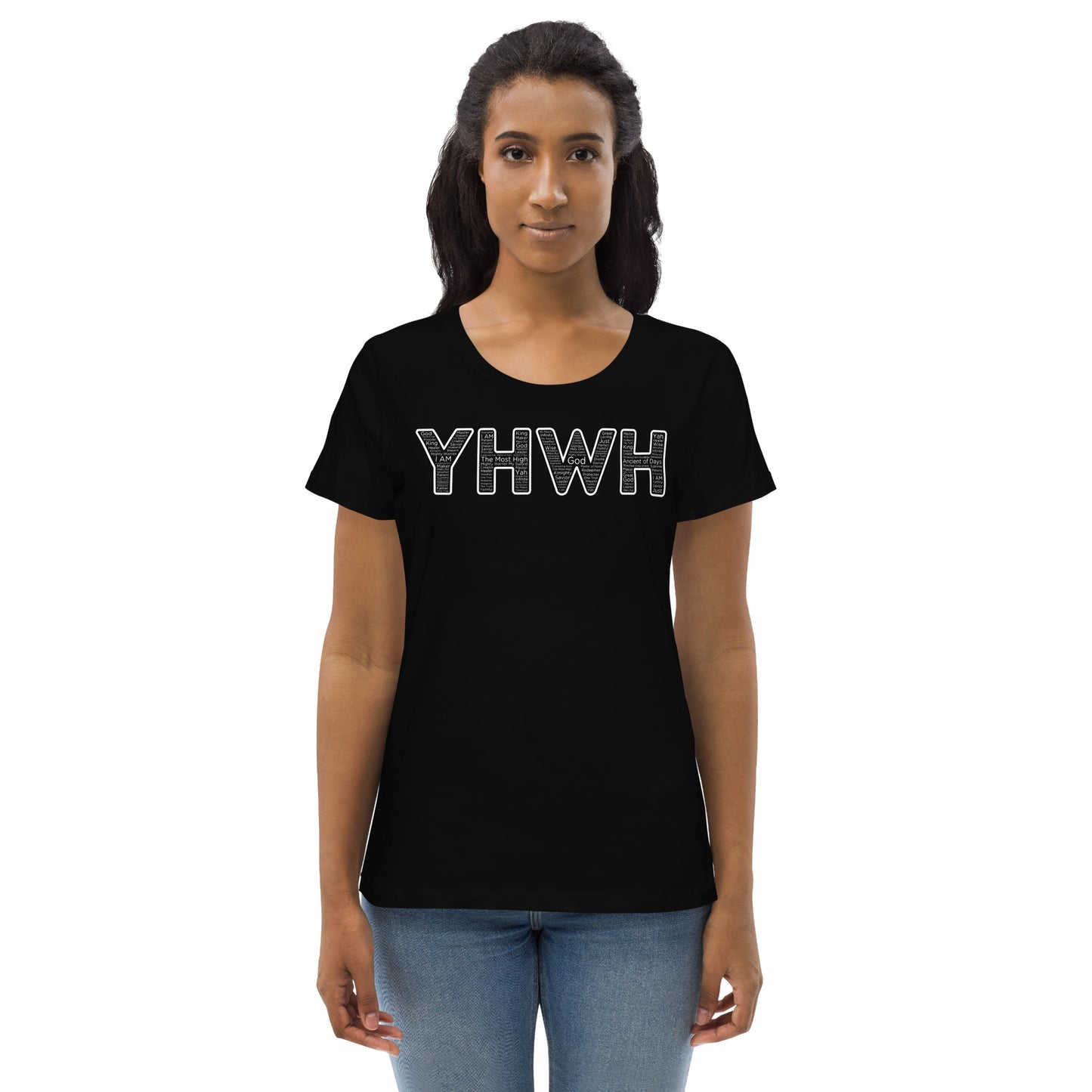 YHWH Names And Titles | Women's Fitted Eco Tee | White Print