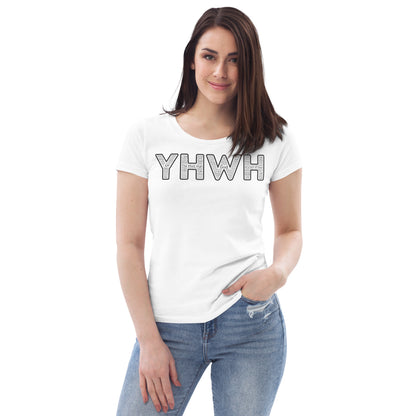 YHWH Names and Titles | Women's Fitted Eco Tee | Black Print